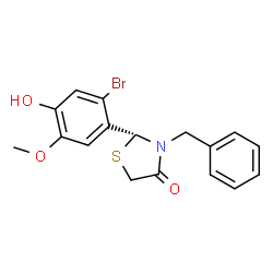 ChemSpider 2D Image | (2R)-3-Benzyl-2-(2-bromo-4-hydroxy-5-methoxyphenyl)-1,3-thiazolidin-4-one | C17H16BrNO3S
