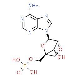 ChemSpider 2D Image | 9-{2,5-anhydro-4-[(phosphonooxy)methyl]-alpha-L-lyxofuranosyl}-9H-purin-6-amine | C11H14N5O7P