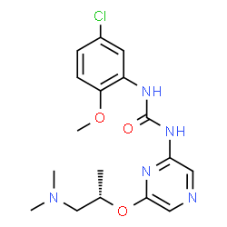 ChemSpider 2D Image | 1-(5-CHLORO-2-METHOXYPHENYL)-3-{6-[2-(DIMETHYLAMINO)-1-METHYLETHOXY]PYRAZIN-2-YL}UREA | C17H22ClN5O3