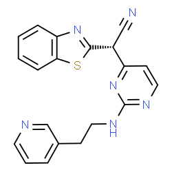 ChemSpider 2D Image | (2S)-1,3-Benzothiazol-2-yl(2-{[2-(3-pyridinyl)ethyl]amino}-4-pyrimidinyl)acetonitrile | C20H16N6S