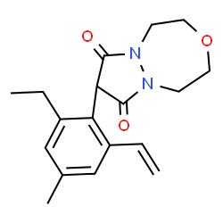 ChemSpider 2D Image | 8-(2-Ethyl-4-methyl-6-vinylphenyl)tetrahydro-7H-pyrazolo[1,2-d][1,4,5]oxadiazepine-7,9(8H)-dione | C18H22N2O3