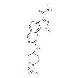 ChemSpider 2D Image | N,1-Dimethyl-8-{[1-(methylsulfonyl)-4-piperidinyl]amino}-1H-pyrazolo[4,3-h]quinazoline-3-carboxamide | C18H23N7O3S