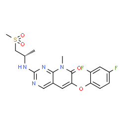 ChemSpider 2D Image | 6-(2,4-Difluorophenoxy)-8-methyl-2-{[(2S)-1-(methylsulfonyl)-2-propanyl]amino}pyrido[2,3-d]pyrimidin-7(8H)-one | C18H18F2N4O4S