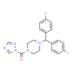 ChemSpider 2D Image | 1-[bis(4-fluorophenyl)methyl]-4-(1H-1,2,4-triazol-1-ylcarbonyl)piperazine | C20H19F2N5O