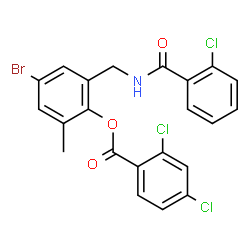 ChemSpider 2D Image | 4-Bromo-2-{[(2-chlorobenzoyl)amino]methyl}-6-methylphenyl 2,4-dichlorobenzoate | C22H15BrCl3NO3