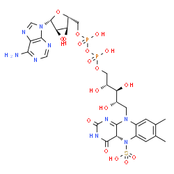 ChemSpider 2D Image | (S)-10-((2S,3S,4R)-5-((S)-((S)-(((2R,3S,4R,5R)-5-(6-amino-9H-purin-9-yl)-3,4-dihydroxy-tetrahydrofuran-2-yl)methoxy)(hydroxy)phosphoryloxy)(hydroxy)phosphoryloxy)-2,3,4-trihydroxypentyl)-7,8-dimethyl-2,4-dioxo-2,3,4,4a-tetrahydrobenzo[g]pteridine-5(1 | C27H35N9O18P2S