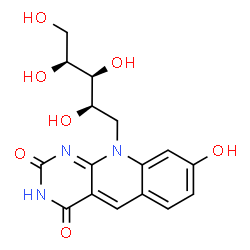 ChemSpider 2D Image | 8-HYDROXY-10-(D-RIBO-2,3,4,5-TETRAHYDROXYPENTYL)-5-DEAZAISOALLOXAZINE | C16H17N3O7