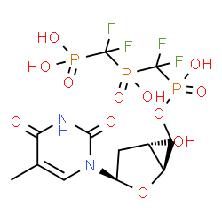 ChemSpider 2D Image | 5'-O-{[{[Difluoro(phosphono)methyl](hydroxy)phosphoryl}(difluoro)methyl](hydroxy)phosphoryl}thymidine | C12H17F4N2O12P3