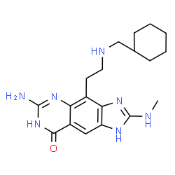 ChemSpider 2D Image | 6-Amino-4-{2-[(cyclohexylmethyl)amino]ethyl}-2-(methylamino)-1,7-dihydro-8H-imidazo[4,5-g]quinazolin-8-one | C19H27N7O