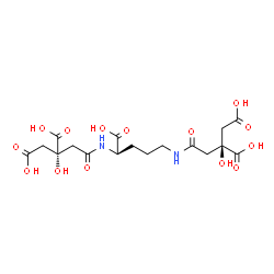 ChemSpider 2D Image | (2R)-2-(2-{[(1R)-1-Carboxy-4-{[(3S)-3,4-dicarboxy-3-hydroxybutanoyl]amino}butyl]amino}-2-oxoethyl)-2-hydroxysuccinic acid | C17H24N2O14