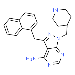 ChemSpider 2D Image | 3-(1-Naphthylmethyl)-1-(4-piperidinylmethyl)-1H-pyrazolo[3,4-d]pyrimidin-4-amine | C22H24N6