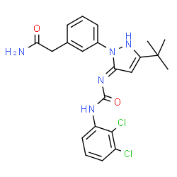 ChemSpider 2D Image | 2-[3-(3-tert-butyl-5-{[(2,3-dichlorophenyl)carbamoyl]imino}-2,5-dihydro-1H-pyrazol-1-yl)phenyl]acetamide | C22H23Cl2N5O2