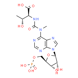 ChemSpider 2D Image | N-[N-(9-b-D-ribofuranosylpurin-6-yl)methylcarbamoyl]threonine-5'-monophosphate | C16H23N6O11P