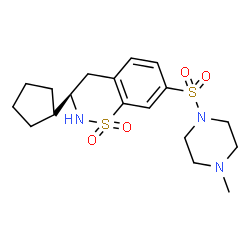 ChemSpider 2D Image | (3R)-3-Cyclopentyl-7-[(4-methyl-1-piperazinyl)sulfonyl]-3,4-dihydro-2H-1,2-benzothiazine 1,1-dioxide | C18H27N3O4S2