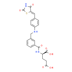 ChemSpider 2D Image | N-{3-[({4-[(Z)-(2,4-Dioxo-1,3-thiazolidin-5-ylidene)methyl]phenyl}amino)methyl]benzoyl}-D-glutamic acid | C23H21N3O7S