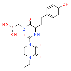ChemSpider 2D Image | ({[(2R)-2-{[(4-Ethyl-2,3-dioxo-1-piperazinyl)carbonyl]amino}-4-(4-hydroxyphenyl)butanoyl]amino}methyl)boronic acid | C18H25BN4O7