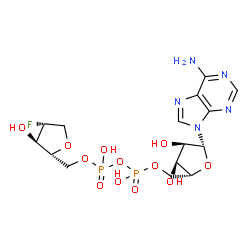 ChemSpider 2D Image | [(2R,3S,4R,5R)-5-(6-Amino-9H-purin-9-yl)-3,4-dihydroxytetrahydro-2-furanyl]methyl [(2R,3R,4R)-4-fluoro-3-hydroxytetrahydro-2-furanyl]methyl dihydrogen diphosphate | C15H22FN5O12P2