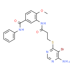ChemSpider 2D Image | 3-({3-[(6-Amino-5-bromo-4-pyrimidinyl)sulfanyl]propanoyl}amino)-4-methoxy-N-phenylbenzamide | C21H20BrN5O3S