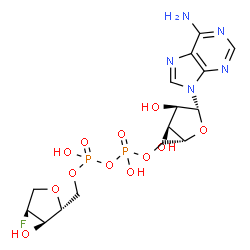ChemSpider 2D Image | [(2R,3S,4R,5R)-5-(6-Amino-9H-purin-9-yl)-3,4-dihydroxytetrahydro-2-furanyl]methyl [(2R,3R,4S)-4-fluoro-3-hydroxytetrahydro-2-furanyl]methyl dihydrogen diphosphate | C15H22FN5O12P2
