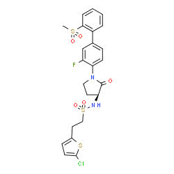 ChemSpider 2D Image | 2-(5-Chloro-2-thienyl)-N-{(3S)-1-[3-fluoro-2'-(methylsulfonyl)-4-biphenylyl]-2-oxo-3-pyrrolidinyl}ethanesulfonamide | C23H22ClFN2O5S3