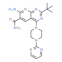 ChemSpider 2D Image | 7-amino-2-tert-butyl-4-(4-pyrimidin-2-ylpiperazin-1-yl)pyrido[2,3-d]pyrimidine-6-carboxamide | C20H25N9O
