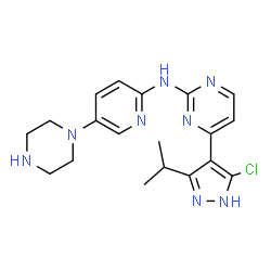 ChemSpider 2D Image | 4-(5-Chloro-3-isopropyl-1H-pyrazol-4-yl)-N-[5-(1-piperazinyl)-2-pyridinyl]-2-pyrimidinamine | C19H23ClN8