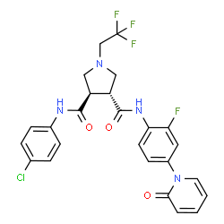 ChemSpider 2D Image | (3R,4R)-N-(4-Chlorophenyl)-N'-[2-fluoro-4-(2-oxo-1(2H)-pyridinyl)phenyl]-1-(2,2,2-trifluoroethyl)-3,4-pyrrolidinedicarboxamide | C25H21ClF4N4O3