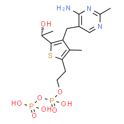 ChemSpider 2D Image | 2-{4-[(4-Amino-2-methyl-5-pyrimidinyl)methyl]-5-[(1R)-1-hydroxyethyl]-3-methyl-2-thienyl}ethyl trihydrogen diphosphate | C15H23N3O8P2S