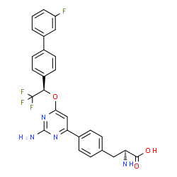 ChemSpider 2D Image | 4-{2-Amino-6-[(1R)-2,2,2-trifluoro-1-(3'-fluoro-4-biphenylyl)ethoxy]-4-pyrimidinyl}-L-phenylalanine | C27H22F4N4O3