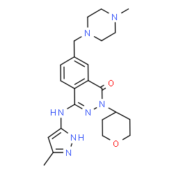 ChemSpider 2D Image | 7-[(4-Methyl-1-piperazinyl)methyl]-4-[(3-methyl-1H-pyrazol-5-yl)amino]-2-(tetrahydro-2H-pyran-4-yl)-1(2H)-phthalazinone | C23H31N7O2