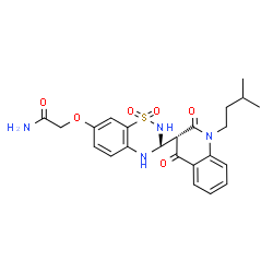 ChemSpider 2D Image | 2-({(3R)-3-[(3S)-1-(3-Methylbutyl)-2,4-dioxo-1,2,3,4-tetrahydro-3-quinolinyl]-1,1-dioxido-3,4-dihydro-2H-1,2,4-benzothiadiazin-7-yl}oxy)acetamide | C23H26N4O6S
