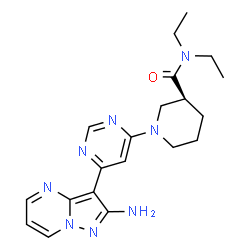 ChemSpider 2D Image | (3S)-1-[6-(2-Aminopyrazolo[1,5-a]pyrimidin-3-yl)-4-pyrimidinyl]-N,N-diethyl-3-piperidinecarboxamide | C20H26N8O