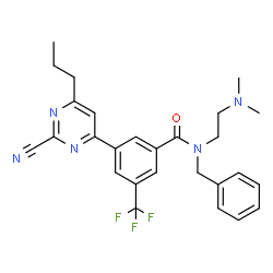 ChemSpider 2D Image | N-Benzyl-3-(2-cyano-6-propyl-4-pyrimidinyl)-N-[2-(dimethylamino)ethyl]-5-(trifluoromethyl)benzamide | C27H28F3N5O
