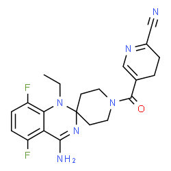 ChemSpider 2D Image | 5-(4'-AMINO-1'-ETHYL-5',8'-DIFLUORO-1'H-SPIRO[PIPERIDINE-4,2'-QUINAZOLINE]-1-YLCARBONYL)PICOLINONITRILE | C21H22F2N6O