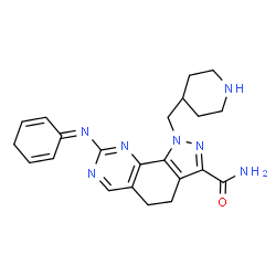 ChemSpider 2D Image | 8-(2,5-Cyclohexadien-1-ylideneamino)-1-(4-piperidinylmethyl)-4,5-dihydro-1H-pyrazolo[4,3-h]quinazoline-3-carboxamide | C22H25N7O