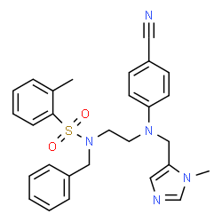 ChemSpider 2D Image | N-Benzyl-N-(2-{(4-cyanophenyl)[(1-methyl-1H-imidazol-5-yl)methyl]amino}ethyl)-2-methylbenzenesulfonamide | C28H29N5O2S