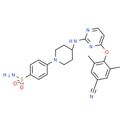 ChemSpider 2D Image | 4-(4-{[4-(4-Cyano-2,6-dimethylphenoxy)-2-pyrimidinyl]amino}-1-piperidinyl)benzenesulfonamide | C24H26N6O3S