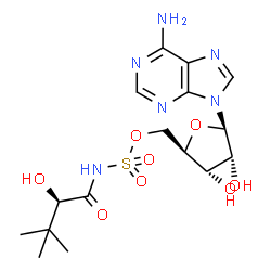 ChemSpider 2D Image | 5'-O-{[(2R)-2-Hydroxy-3,3-dimethylbutanoyl]sulfamoyl}adenosine | C16H24N6O8S