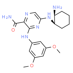ChemSpider 2D Image | 5-{[(1R,2S)-2-Aminocyclohexyl]amino}-3-[(3,5-dimethoxyphenyl)amino]-2-pyrazinecarboxamide | C19H26N6O3