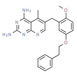 ChemSpider 2D Image | 6-[2-Methoxy-5-(2-phenylethoxy)benzyl]-5-methylpyrido[2,3-d]pyrimidine-2,4-diamine | C24H25N5O2