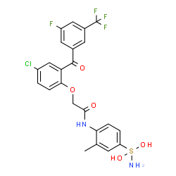 ChemSpider 2D Image | N-{4-[Amino(dihydroxy)-lambda~4~-sulfanyl]-2-methylphenyl}-2-{4-chloro-2-[3-fluoro-5-(trifluoromethyl)benzoyl]phenoxy}acetamide | C23H19ClF4N2O5S