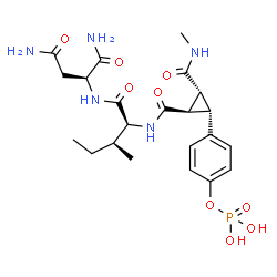 ChemSpider 2D Image | N-({(1R,2R,3S)-2-(Methylcarbamoyl)-3-[4-(phosphonooxy)phenyl]cyclopropyl}carbonyl)-L-isoleucyl-L-aspartamide | C22H32N5O9P