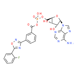 ChemSpider 2D Image | 5'-O-[({3-[5-(2-Fluorophenyl)-1,2,4-oxadiazol-3-yl]benzoyl}oxy)(hydroxy)phosphoryl]adenosine | C25H21FN7O9P