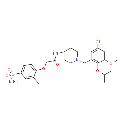 ChemSpider 2D Image | N-[1-(5-Chloro-2-isopropoxy-3-methoxybenzyl)-4-piperidinyl]-2-(2-methyl-4-sulfamoylphenoxy)acetamide | C25H34ClN3O6S