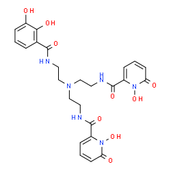 ChemSpider 2D Image | N,N'-[({2-[(2,3-Dihydroxybenzoyl)amino]ethyl}imino)di-2,1-ethanediyl]bis(1-hydroxy-6-oxo-1,6-dihydro-2-pyridinecarboxamide) | C25H28N6O9