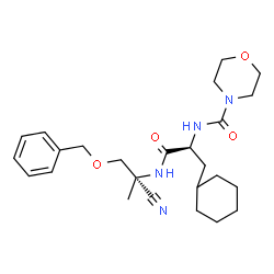 ChemSpider 2D Image | N-[(2S)-1-{[(2R)-1-(Benzyloxy)-2-cyano-2-propanyl]amino}-3-cyclohexyl-1-oxo-2-propanyl]-4-morpholinecarboxamide | C25H36N4O4