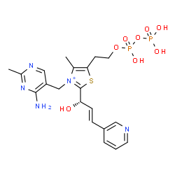 ChemSpider 2D Image | 3-[(4-Amino-2-methyl-5-pyrimidinyl)methyl]-5-(2-{[hydroxy(phosphonooxy)phosphoryl]oxy}ethyl)-2-[(1S,2E)-1-hydroxy-3-(3-pyridinyl)-2-propen-1-yl]-4-methyl-1,3-thiazol-3-ium | C20H26N5O8P2S