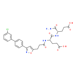 ChemSpider 2D Image | N-{3-[3-(3'-Chloro-4-biphenylyl)-1,2-oxazol-5-yl]propanoyl}-L-alpha-glutamyl-L-alpha-glutamine | C28H29ClN4O8