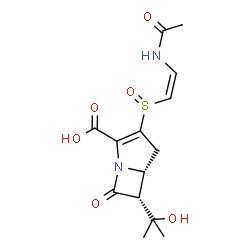 ChemSpider 2D Image | (5R,6R)-3-{[(Z)-2-Acetamidovinyl]sulfinyl}-6-(2-hydroxy-2-propanyl)-7-oxo-1-azabicyclo[3.2.0]hept-2-ene-2-carboxylic acid | C14H18N2O6S