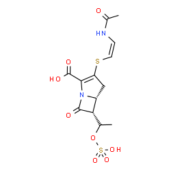 ChemSpider 2D Image | (5R,6R)-3-{[(Z)-2-Acetamidovinyl]sulfanyl}-7-oxo-6-[(1R)-1-(sulfooxy)ethyl]-1-azabicyclo[3.2.0]hept-2-ene-2-carboxylic acid | C13H16N2O8S2